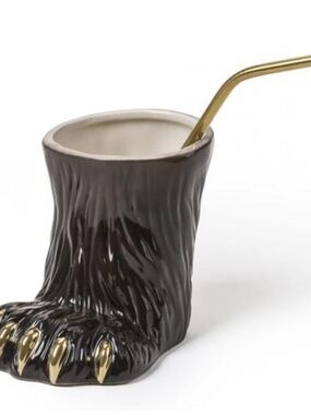 NIB Diesel Seletti Ceramic Pottery Animal Cup Vase Bowl w. Straw Bear Paw Defect